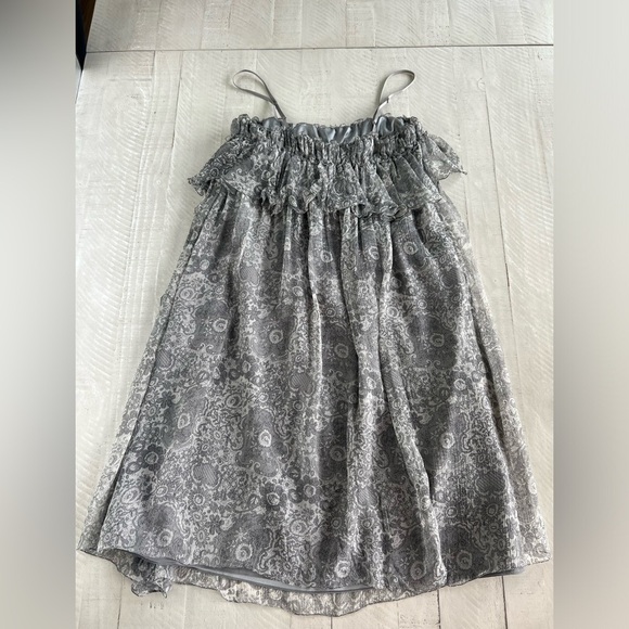 Max Studio Vintage Y2K 100% silk Floral Babydoll Boho Midi dress grey size Large - Picture 2 of 5